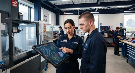 Professionnels en formation dans un laboratoire technique
